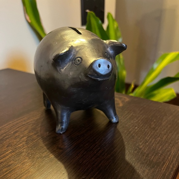 Vintage Handmade Blackware Pottery Piggy Bank Signed Oaxaca Mexico - Picture 5 of 9